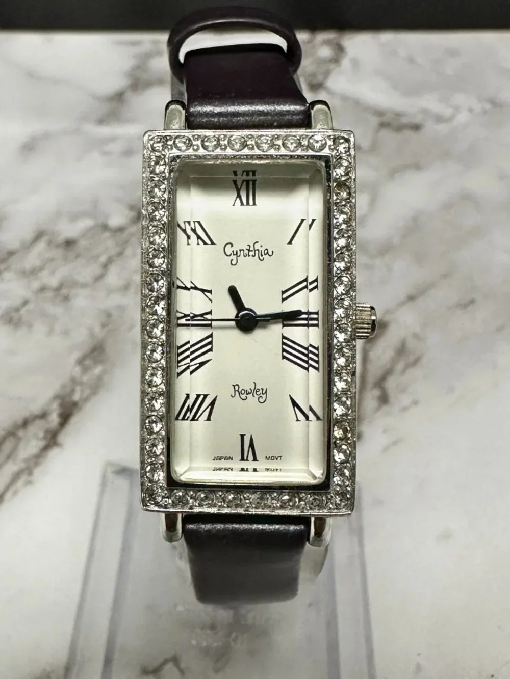 Cynthia Rowley Watch Women Sterling Silver Case Purple Leather Band New Battery